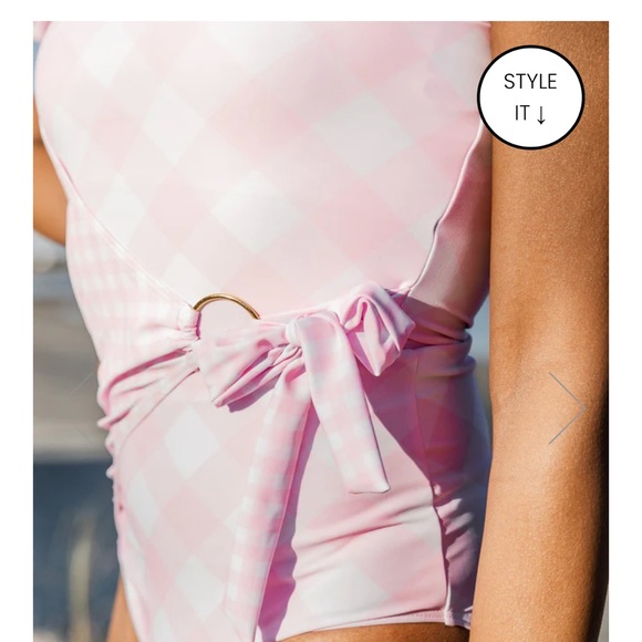 COOL BY THE POOL LIGHT PINK GINGHAM WRAP ONE PIECE SWIMSUIT - Picture 3 of 8